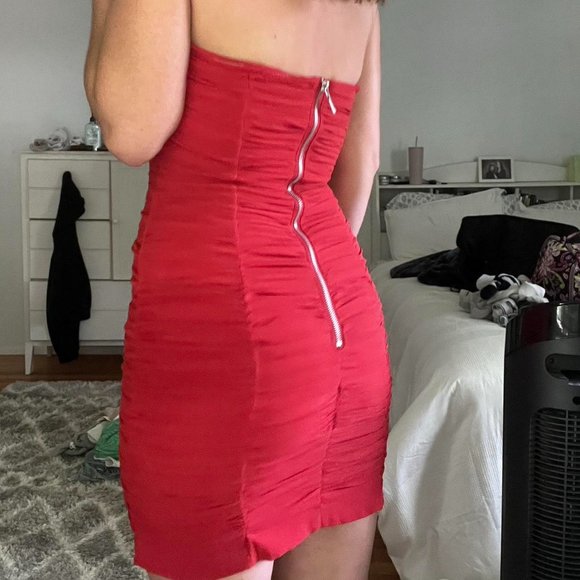 H&M Orangish/red Ruched Going Out Dress - Picture 4 of 6
